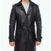 Black Real Leather Vintage Trench Coat