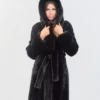 Carolyn Mink Fur Black Hooded Coat