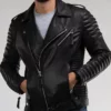 Darran Real Leather Quilted Biker Jacket