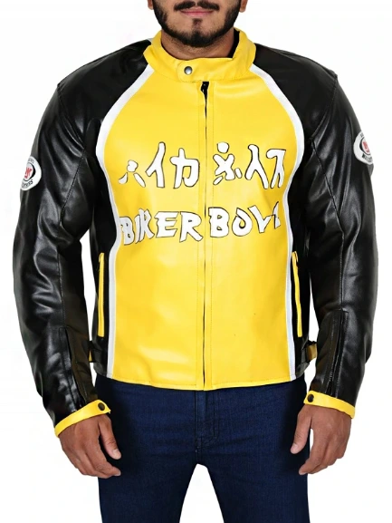 Jackson Yellow and Black Leather Motorcycle Jacket
