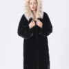 Faux Fur Hooded Black Mink Fur Long Coat