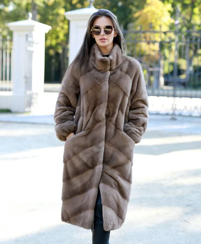 Regina Grey Mink Fur Long Coat For Sale - William Jacket