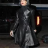 Rihanna Genuine Leather Black Trench Coat