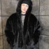 Cassius Faux Mink Fur Removable Sleeves Black Coat