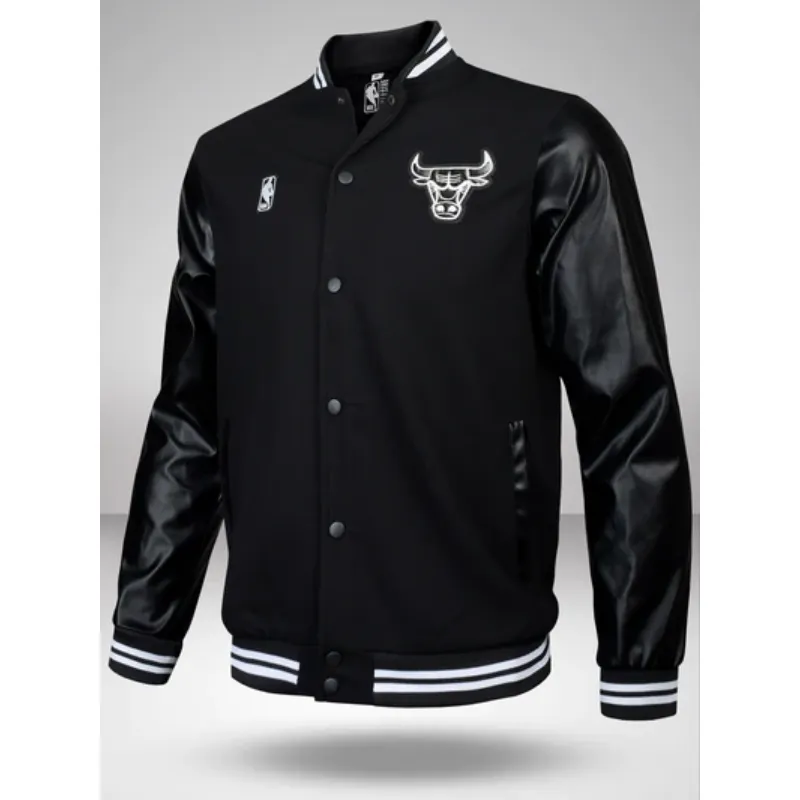 Jack & Jones x NBA Chicago Bulls leather jacket, Men's Fashion