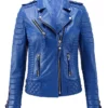 Evander Blue Leather Biker Jacket