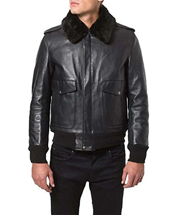 Jethro Black Leather Bomber jacket For Sale - William Jacket