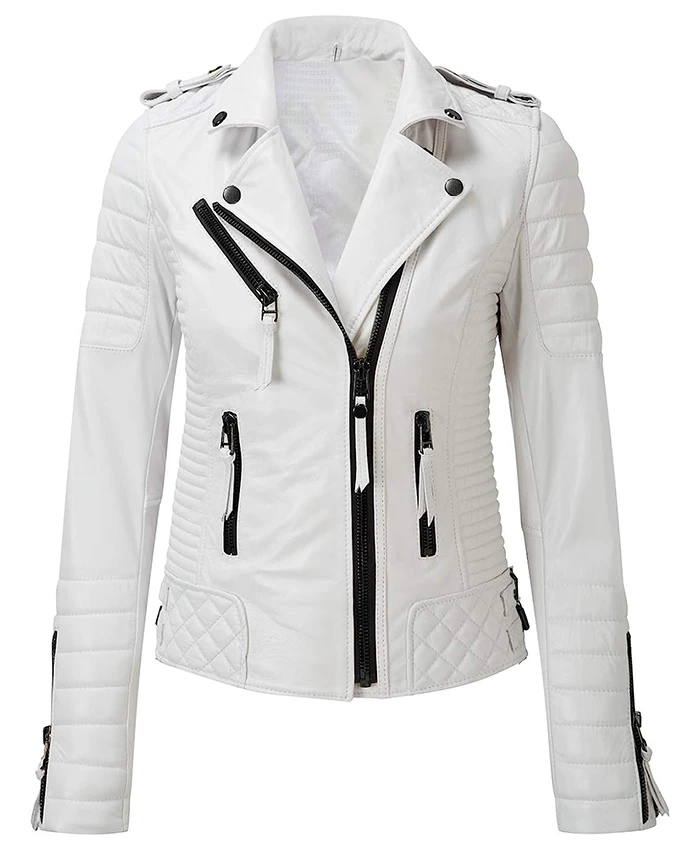 Magnuson White Leather Biker Jacket For Sale - William Jacket