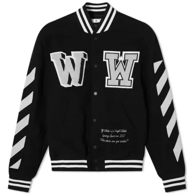 off white varsity jacket black