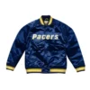 Sim Bayer Indiana Pacers Blue Satin Varsity Jacket