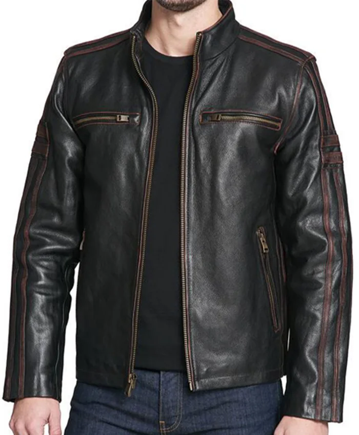 Black Rivet Leather Jacket For Sale - William Jacket