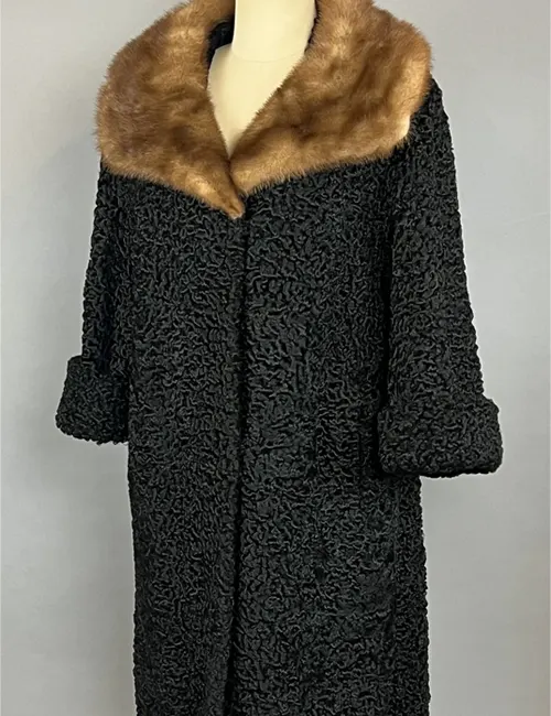 Evelyn Persian Lamb Black Coat with Mink Collar - William Jacket