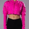 The Chi Zaria Imani Primer Pink Cropped Bomber Jacket