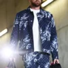 Travis Kelce Slashed Floral Print Blue Denim Jacket