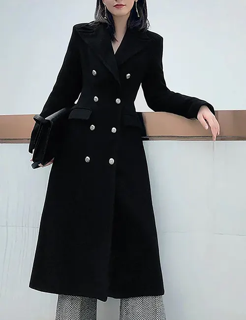 Serafina Women's Long Black Wool Coat For Sale