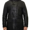 Martin Sheepskin Duffle Black Shearling Fur Hooded Long Coat