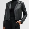 Maya Bins Vince Zip Front Black Leather Jacket