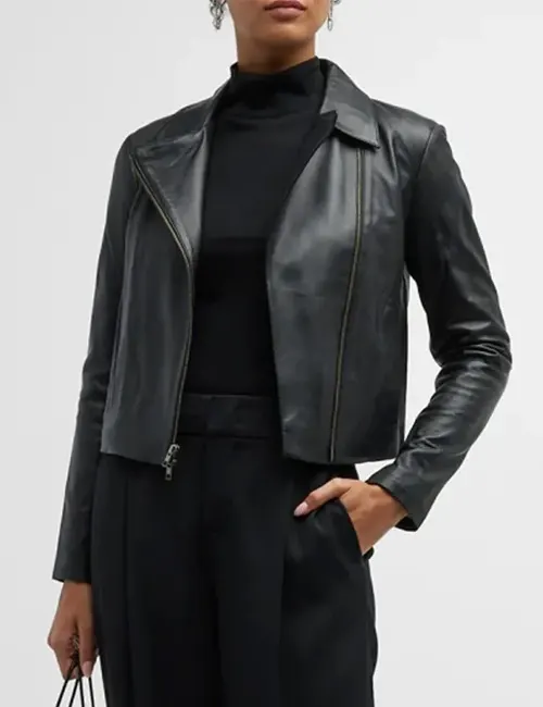 Maya Bins Vince Zip Front Black Leather Jacket - William Jacket