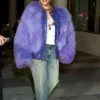 Rihanna Big Bird Purple Fur Jacket