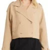 Sharon Site Pockets Classic Camel Cropped Trench Coat