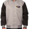 Baltimore Ravens Poly Twill Grey Varsity Baseball Jacket Sale