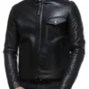 Biker Slim Fit Black Leather Jacket front