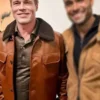 Brad Pitt Art Exhibit LA Brown Leather Jacket