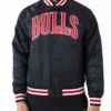 Chicago Bulls Applique Black Satin Varsity Jacket