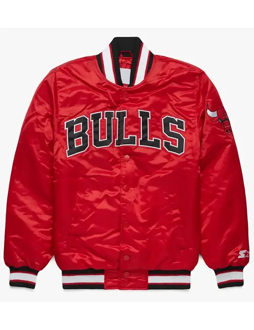 Chicago Bulls Classic Red Satin Varsity Jacket - William Jacket