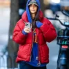 Emily Ratajkowski Red Puffer Jacket