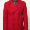 Grant Red Wool Button Peacoat
