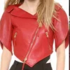 Heart Shaped Red Cropped Leather Jacket