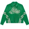 La Fam Retro Green Varsity Leather Jacket