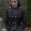 Lily Collins Inheritance Black Leather Trench Coat