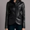 SMya Braun lade Slim Black Leather Coat