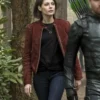 Willa Holland Arrow Red Suede Jacket Front