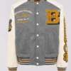 Blast Off Touchdown Grey And White Letterman Jacket