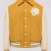 Blast Off Yellow White Wool & Leather Varsity Jacket