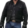 Cole Hauser Yellowstone Rip Wheeler Black Trucker Cotton Jacket