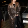 Jenna Coleman Brown Leather Long Coat