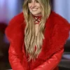 Lainey Wilson Red Leather Faux Fur Coat
