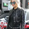 Gigi Hadid Black Cropped Studded Real Leather Jacket