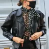 Hailey Bieber Street Style Black Leather Jacket