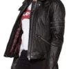 Cafe Racer Hooded Fur Black Leather Jacket