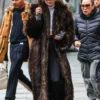 Jennifer Lopez Brown Fur Long Coat For Sale
