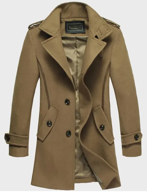 Mens Brown Mid-Length Wool Coat - William Jacket