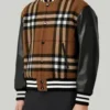 Unisex Checked Snap Tab Wool Varsity Brown Jacket