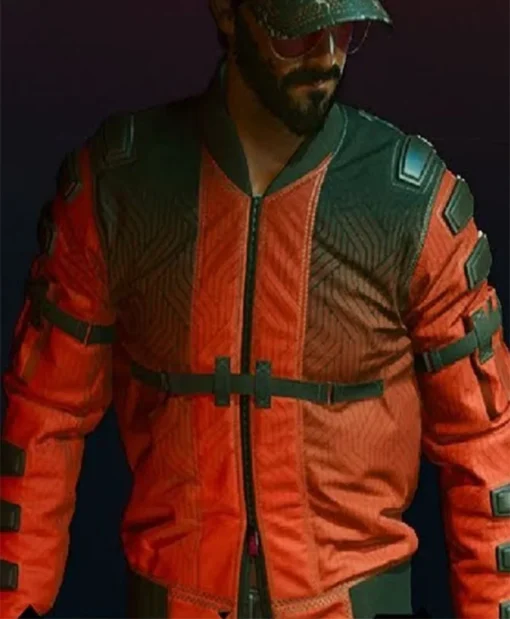 Cyberpunk 2077 Second Conflict Flight Bomber Jacket closeup