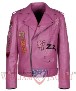 Nicolas Cage Pink Motorcycle Leather Jacket front 1