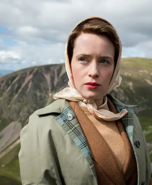 The Crown Claire Foy Brown Jacket closeup